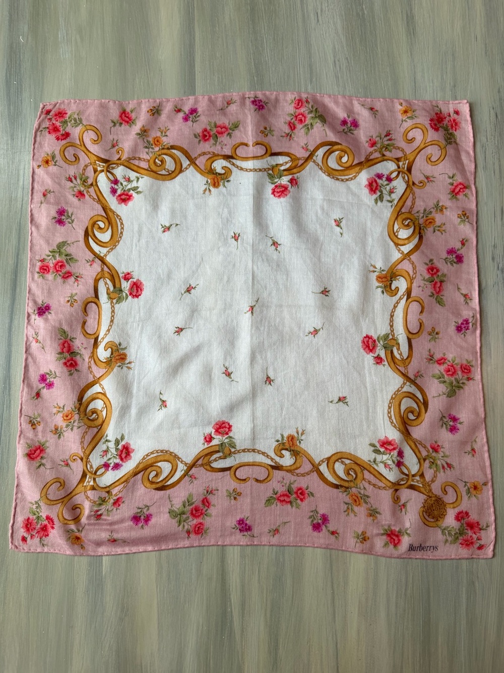 Burberry Pink Floral Cotton Scarf Bandana Hair Bow Bag Accessory Necketchief - Picture 2 of 10